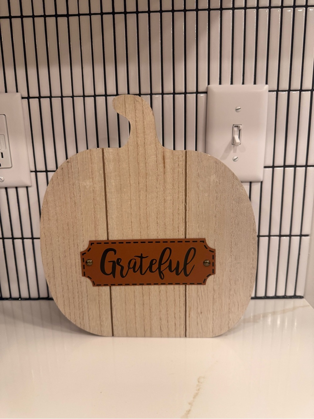 Grateful Pumpkin Wall Decor - Cream and Brown